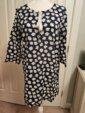 J. Crew Navy and White Floral Tie-Front Swimsuit Cover